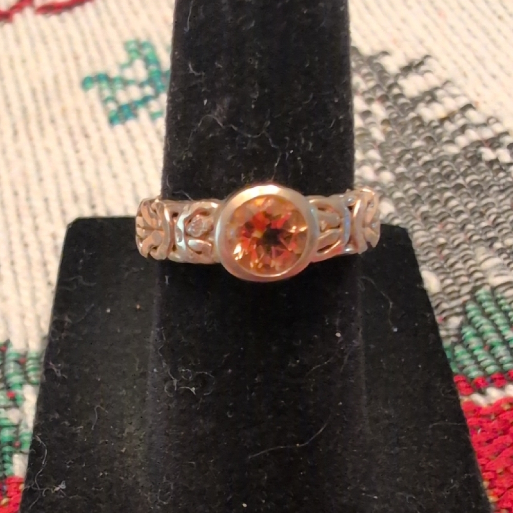 Elegant 925 Turkey Stamped Ring with Orange Gemstone